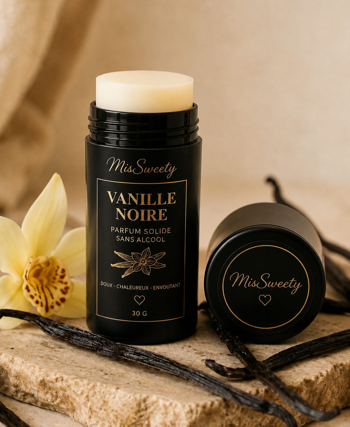 VANILLE NOIRE – PARFUM SOLIDE SANS ALCOOL – 30 G