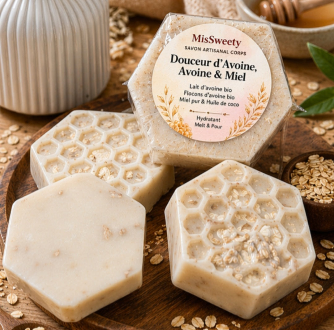 Savon Artisanal Avoine & Miel  – Hydratant & Apaisant