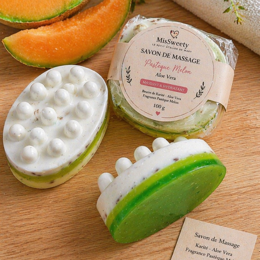 DOUCEUR Massage Pastèque Melon Savon artisanal – Peaux Sensibles