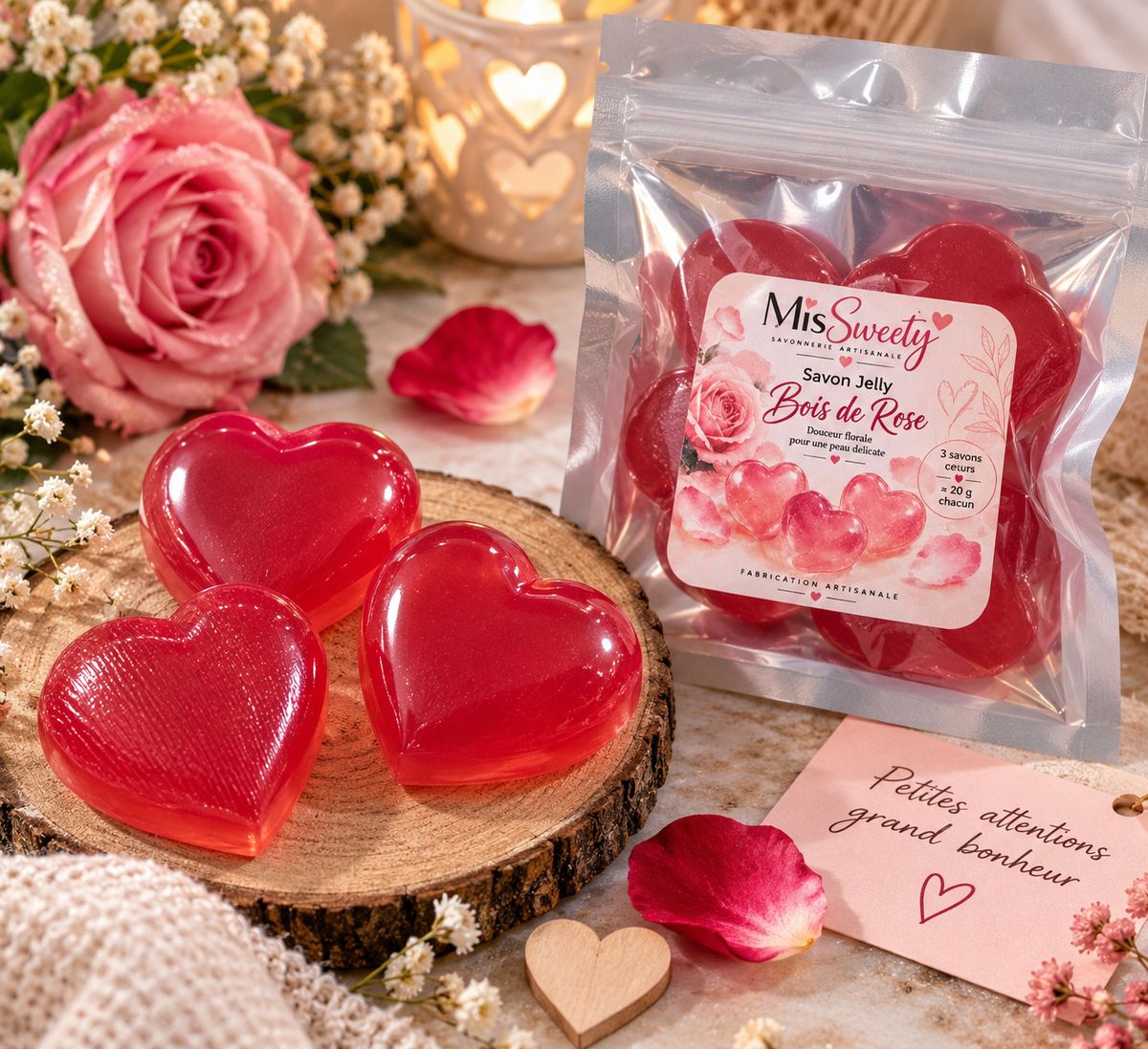 Savons Jelly – Cœurs Bois de Rose